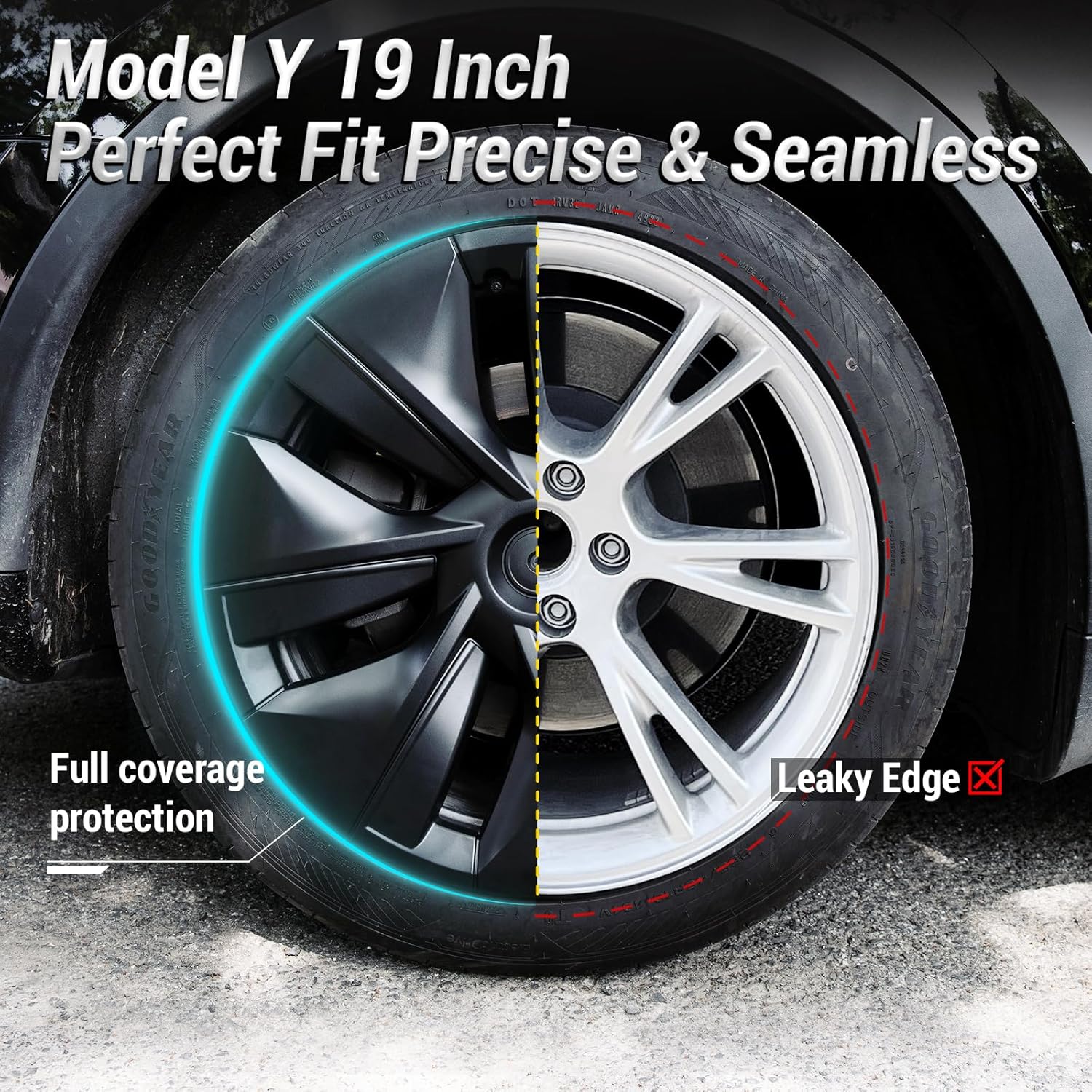 Tessgo 19" Storm Style Sport Wheel Covers for Tesla Model Y - Matte Black, OEM Fit Upgrade (Set of 4)