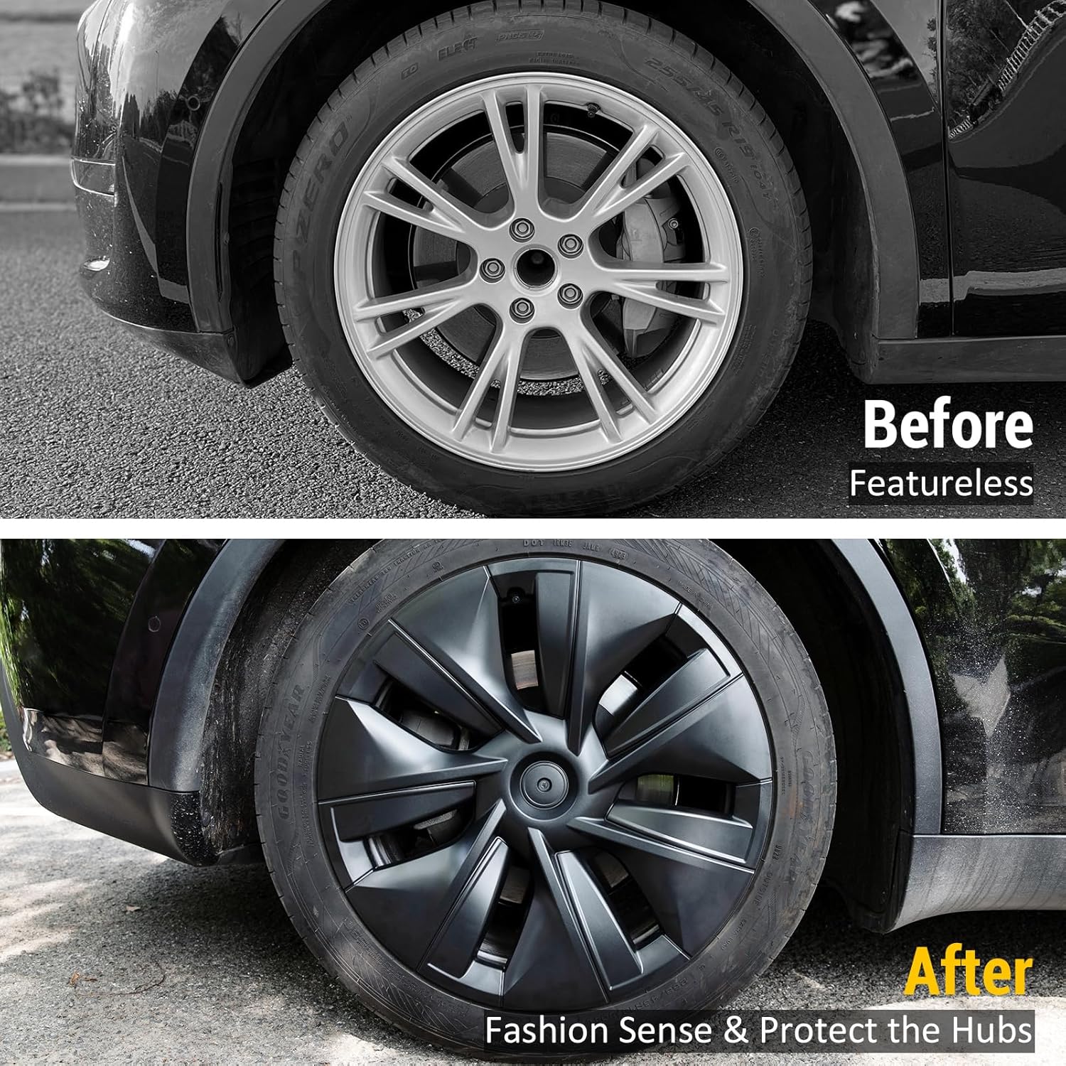 Tessgo 19" Storm Style Sport Wheel Covers for Tesla Model Y - Matte Black, OEM Fit Upgrade (Set of 4)
