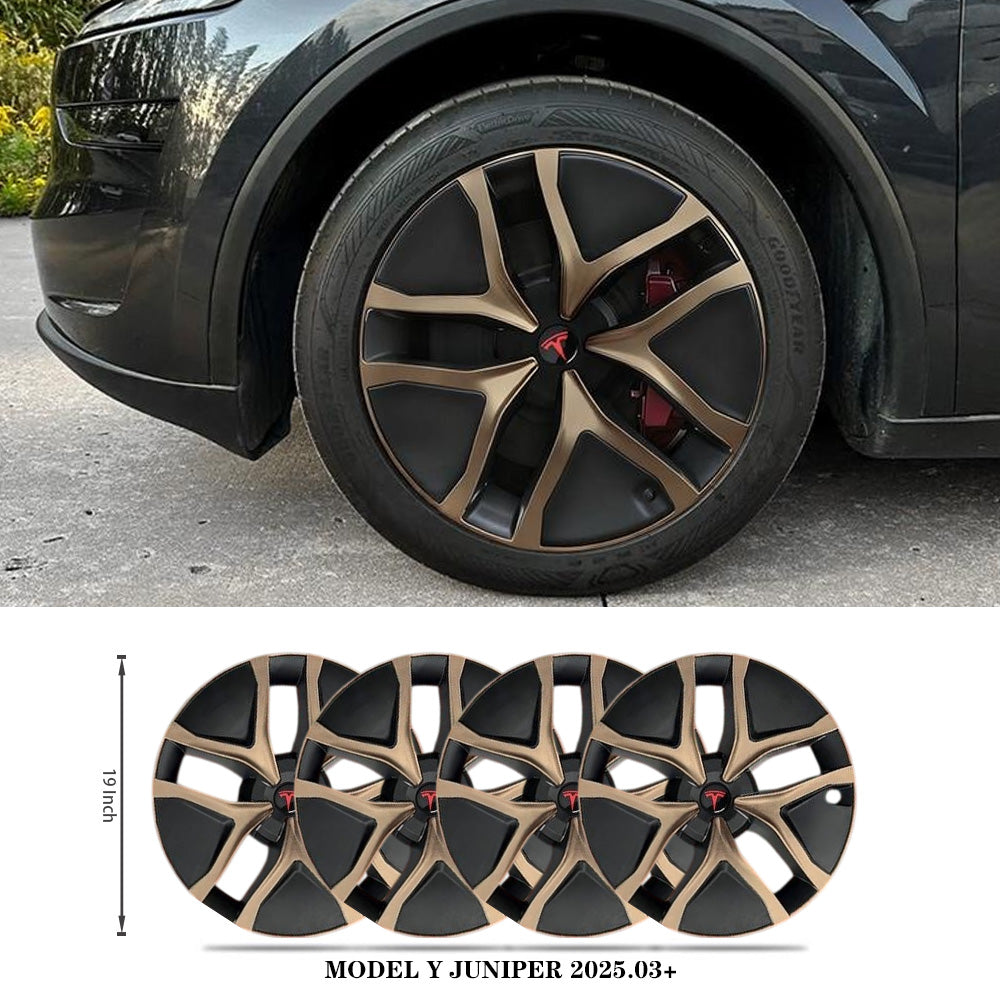 Model Y Juniper 19" Wheel Covers Satin Bronze Hubcaps Inspired By Model Y Performance