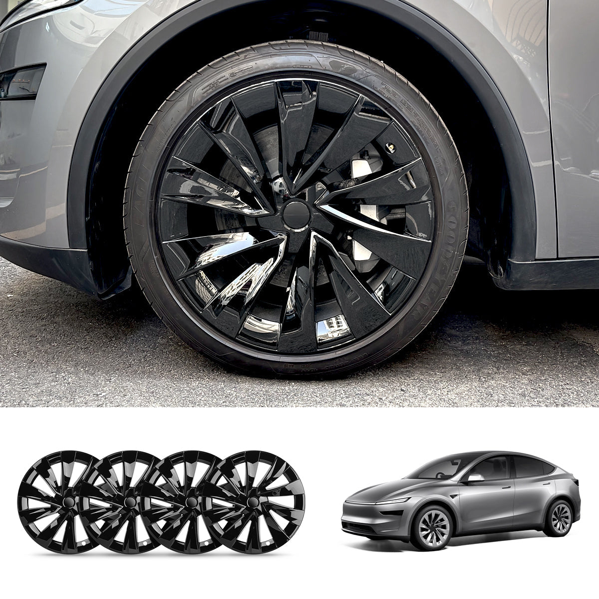 Tessgo Helix 2.0 Style Wheel Hubcaps (Set of 4) for Tesla 2025+ Model Y Juniper 20'' Helix 2.0 Wheels