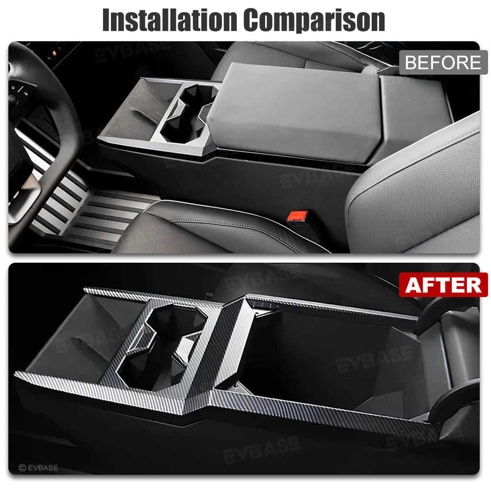 Tessgo Cybertruck Center Console Cup Holder Panel Trim Cover, ABS Carbon Fiber Style Protector