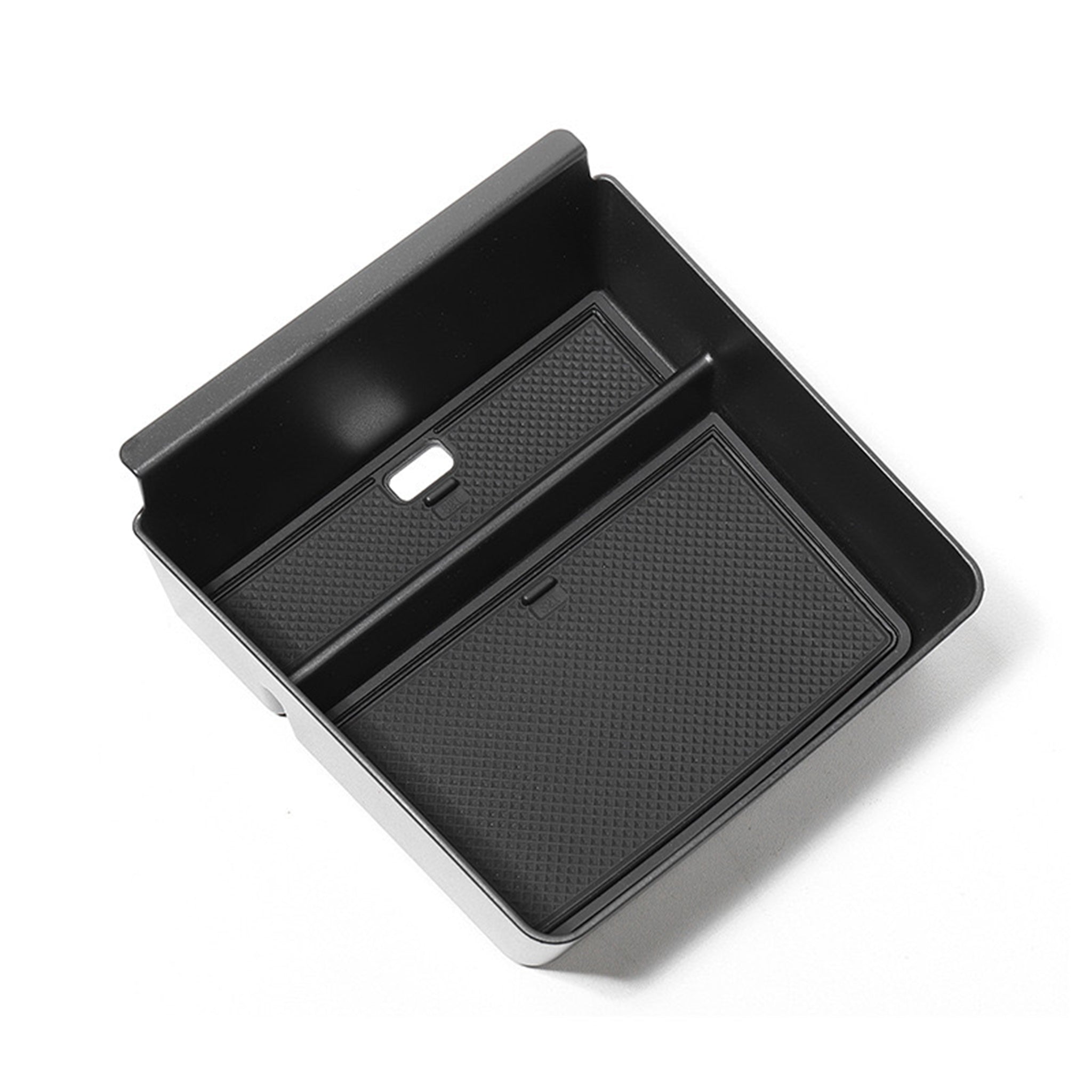 Tesla Model S / X Armrest Center Console Organizer Tray – Dual-Layer Storage with Cable Routing & Noise-Reducing Pad