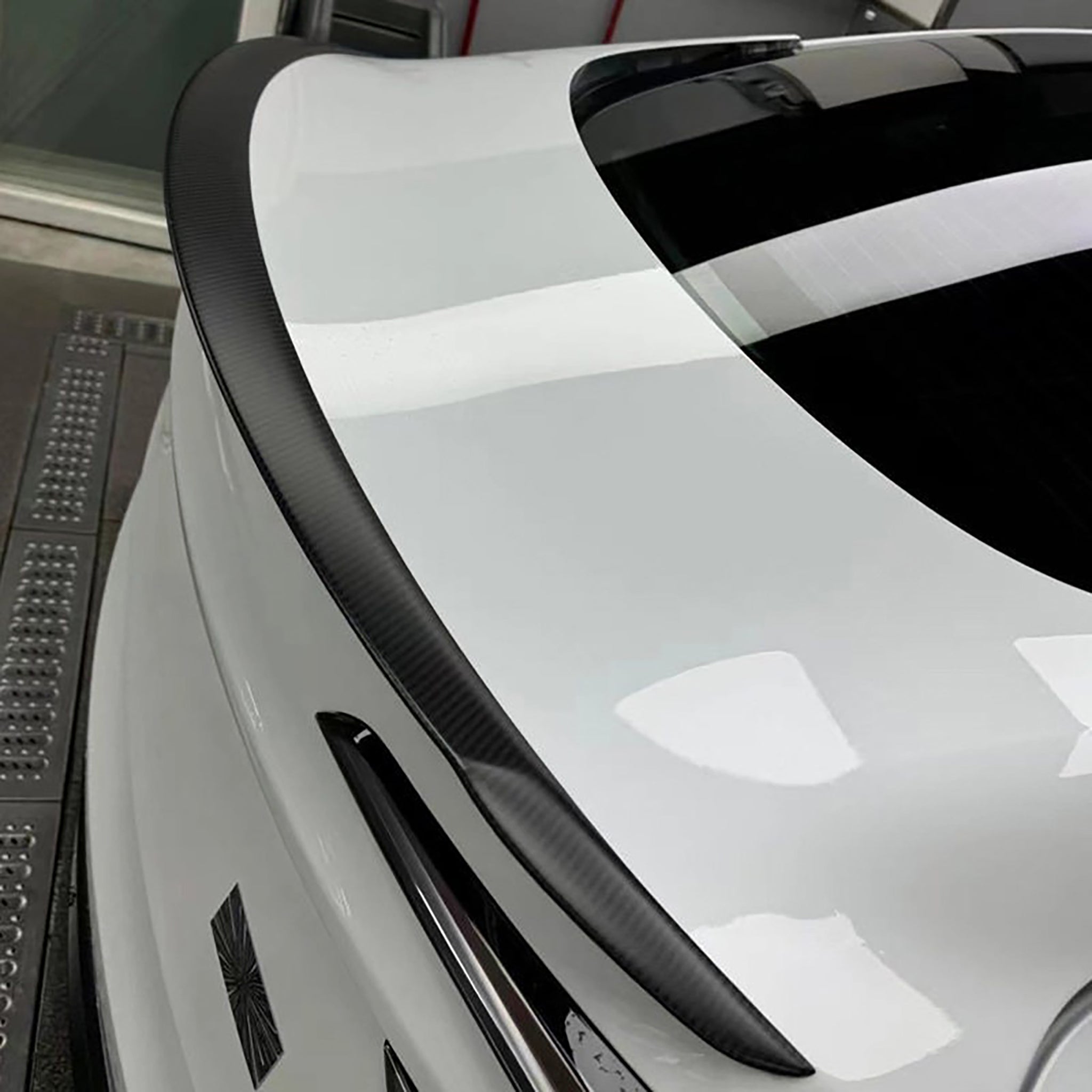 Top view of Carbon Fiber Spoiler installed on Tesla Model 3 Highland