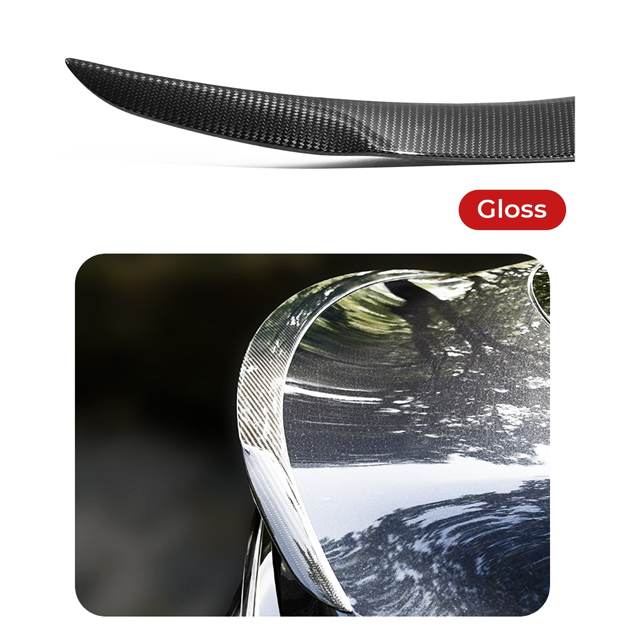 Gloss finish of Carbon Fiber Spoiler installed on Tesla Model 3 Highland