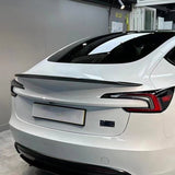 Rear view of Carbon Fiber Spoiler installed on Tesla Model 3 Highland