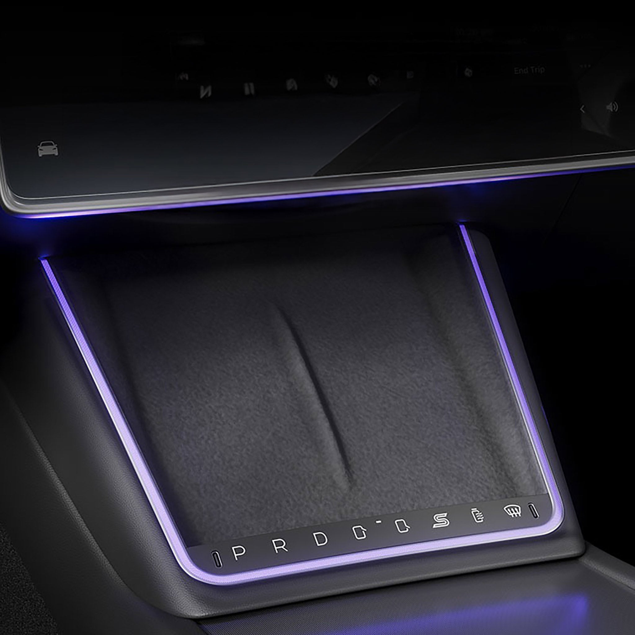 2024+ Tesla Model 3 Highland Center Console Gear Selector Upgrade with Ambient Lighting & Shortcut Buttons