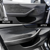 before vs after installation: Model Y Juniper Carbon Fiber Front Door Armrest plane