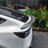 Side view of Model Y Juniper V-Style Carbon Fiber Rear Spoiler-matte
