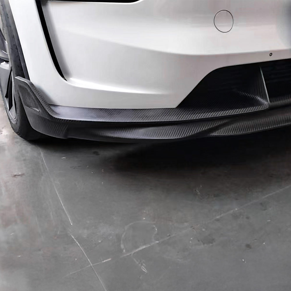 side view of Tesla Model Y Juniper Carbon Fiber Front Lip Splitter