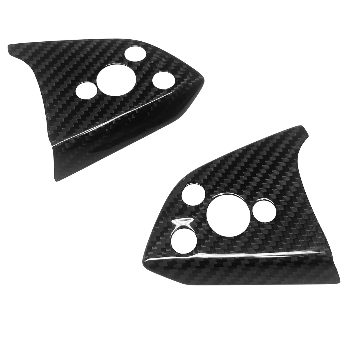 Close-up of carbon fiber steering wheel trim for Model Y Juniper onwhite background
