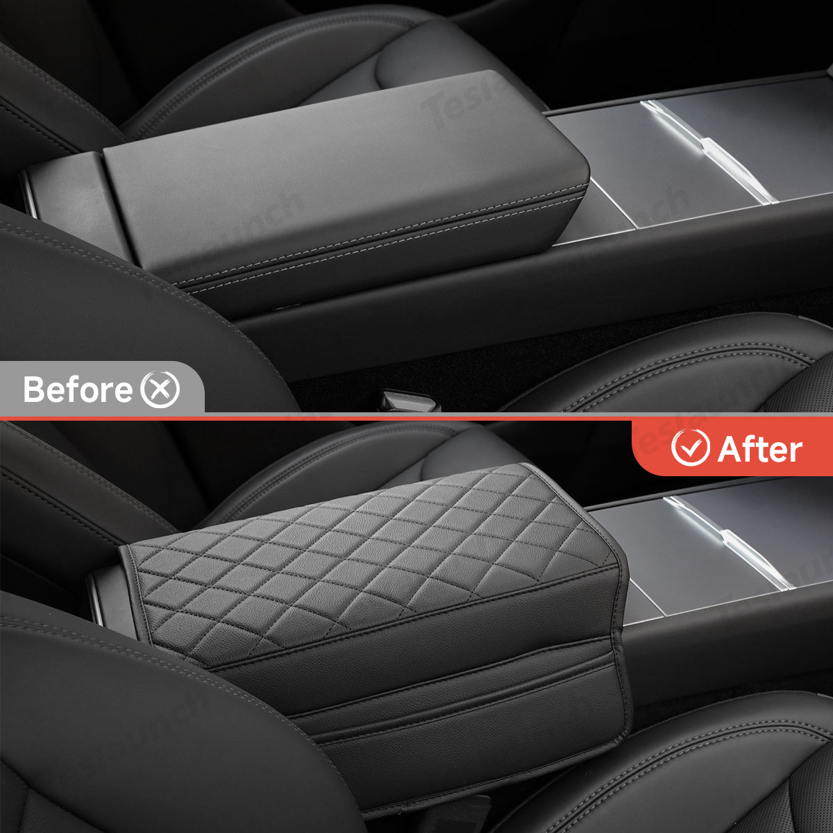 Leather Center Armrest Cover with Side Pockets for Tesla Model Y L 2026+