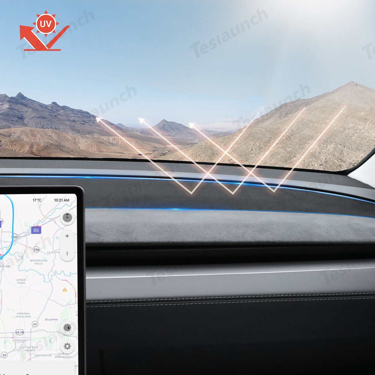 Suede Sunshade Dashboard Mat – UV Protection & Anti-Glare for Tesla Model YL 2026+