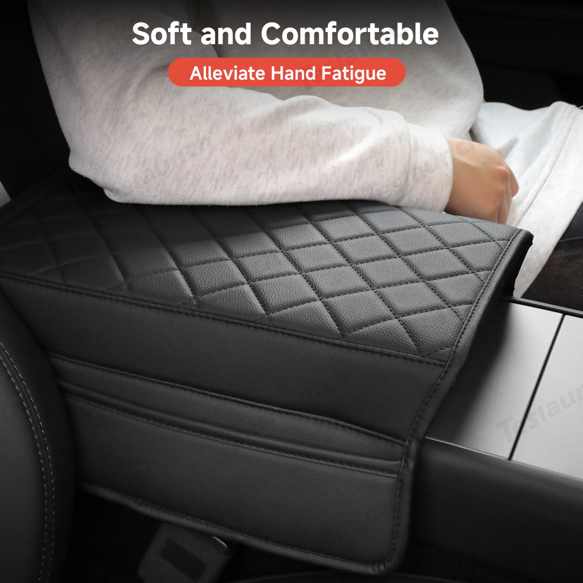 Leather Center Armrest Cover with Side Pockets for Tesla Model Y L 2026+