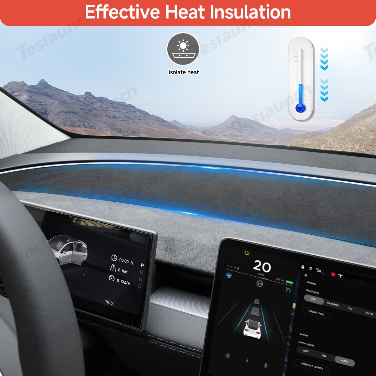 Suede Sunshade Dashboard Mat – UV Protection & Anti-Glare for Tesla Model YL 2026+
