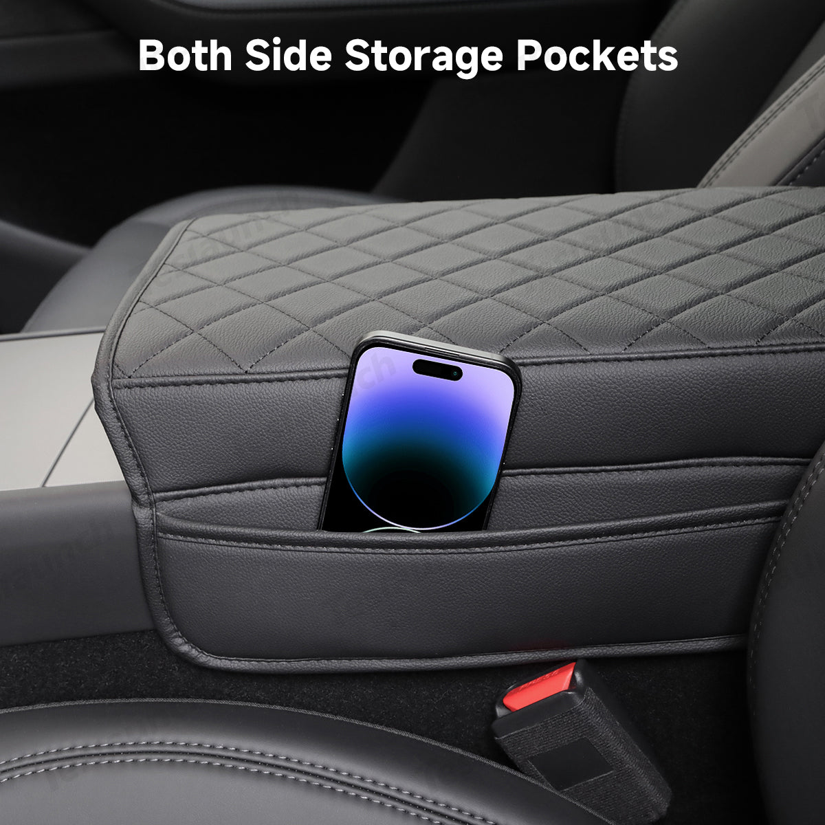 Leather Center Armrest Cover with Side Pockets for Tesla Model Y L 2026+