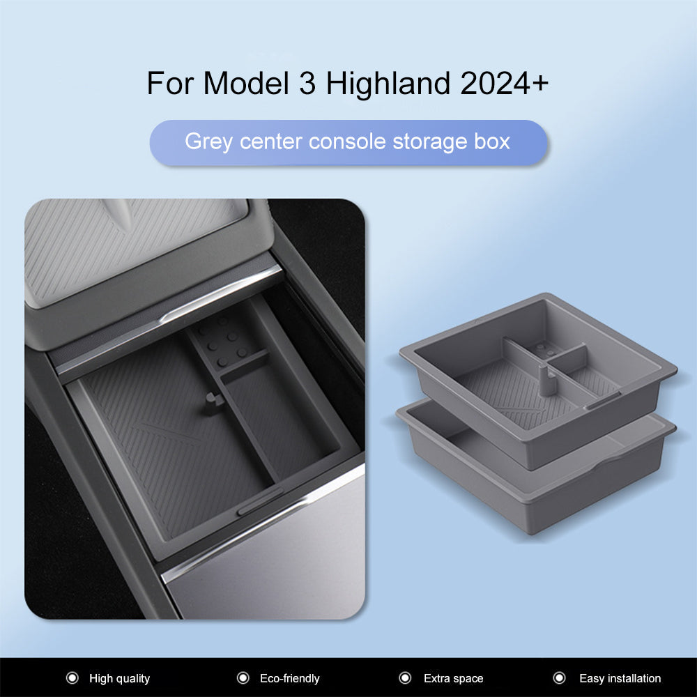 Model 3 Highland Storage Box Double Layer Center Console Organizer Tray Silicone Liner