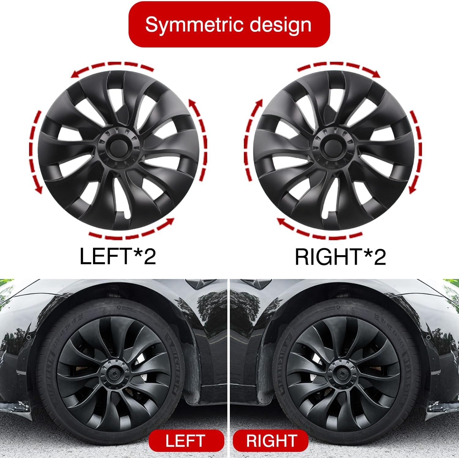 Uberturbine Style Hubcaps For Tesla Model 3 18'' Aero Wheels - Symmetric design