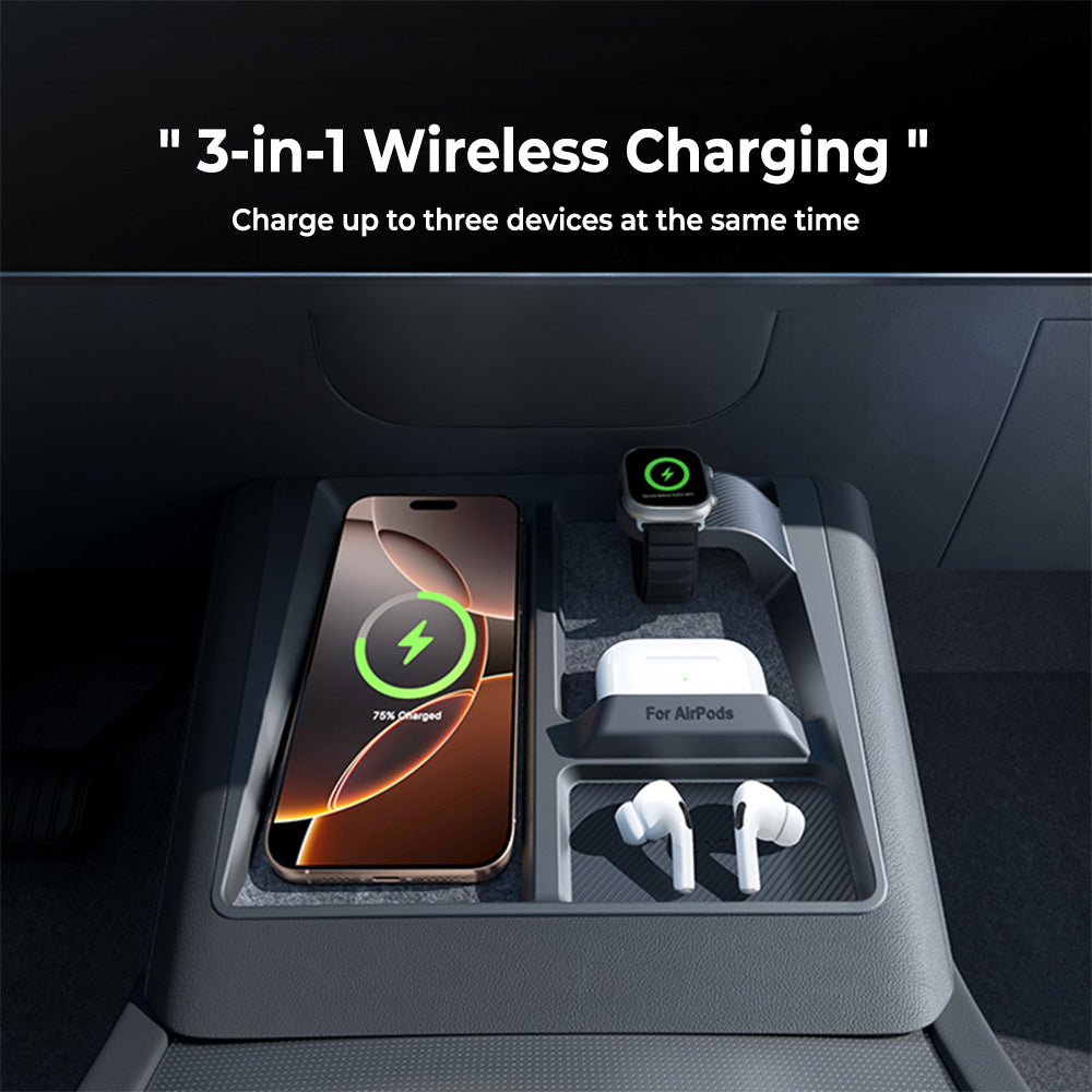 3-in-1 Wireless Charging Organizer for Tesla Model 3 Highland & Model Y Juniper