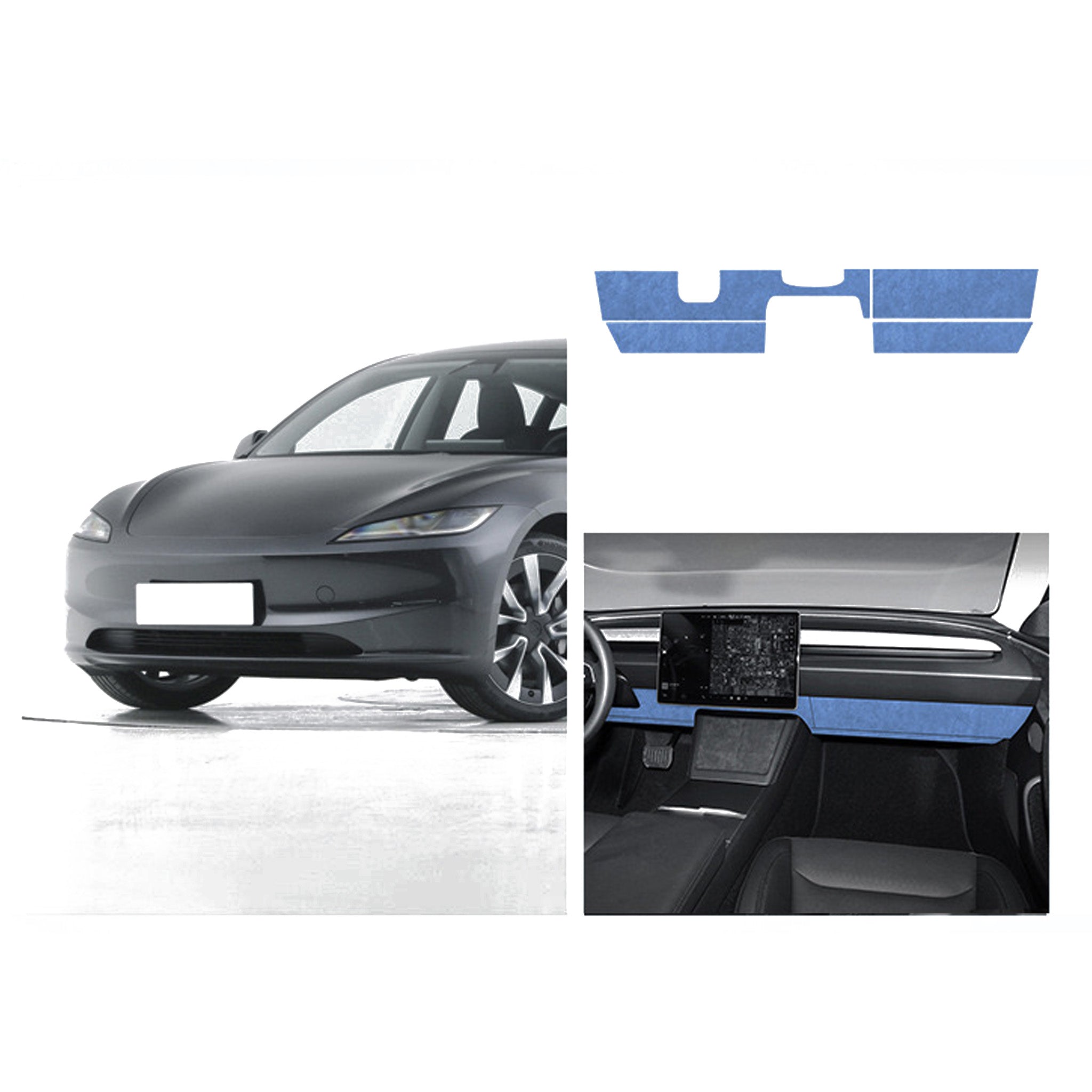 Tesla Alcantara Knee Bolster Panel & Glove Box Wraps for 2024+ Model 3 Highland & Model Y Juniper(4 Pcs)