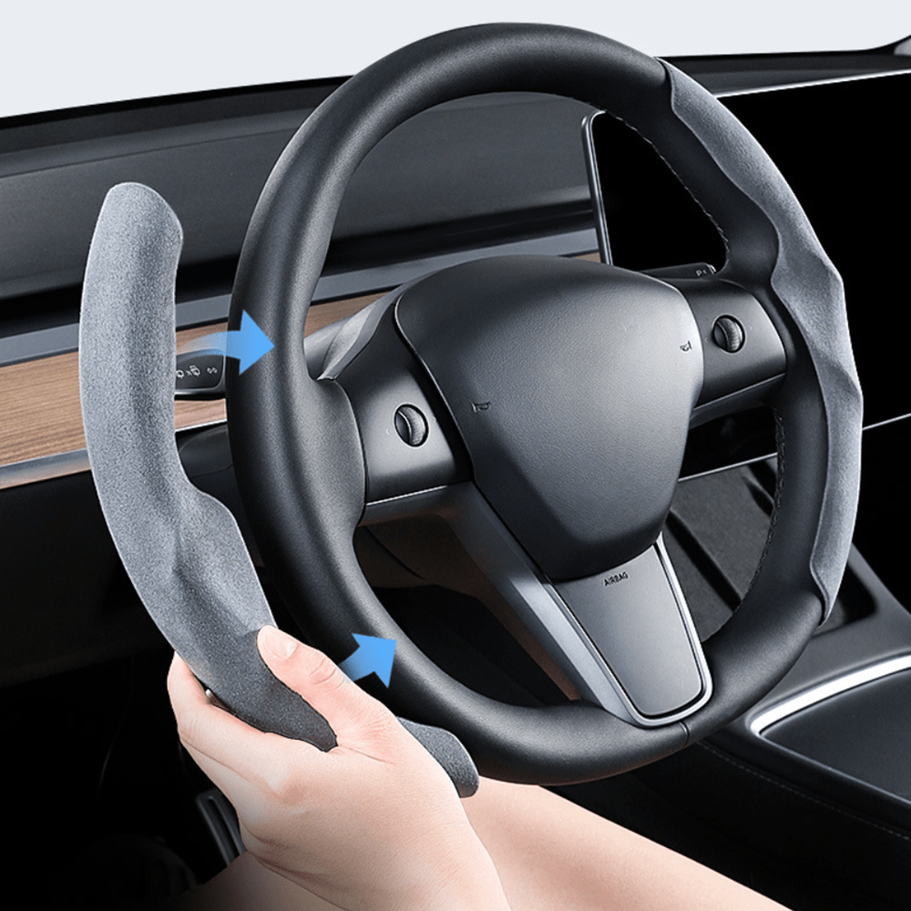 Anti-Slip Suede Steering Wheel Cover for Tesla Model Y L 2026+