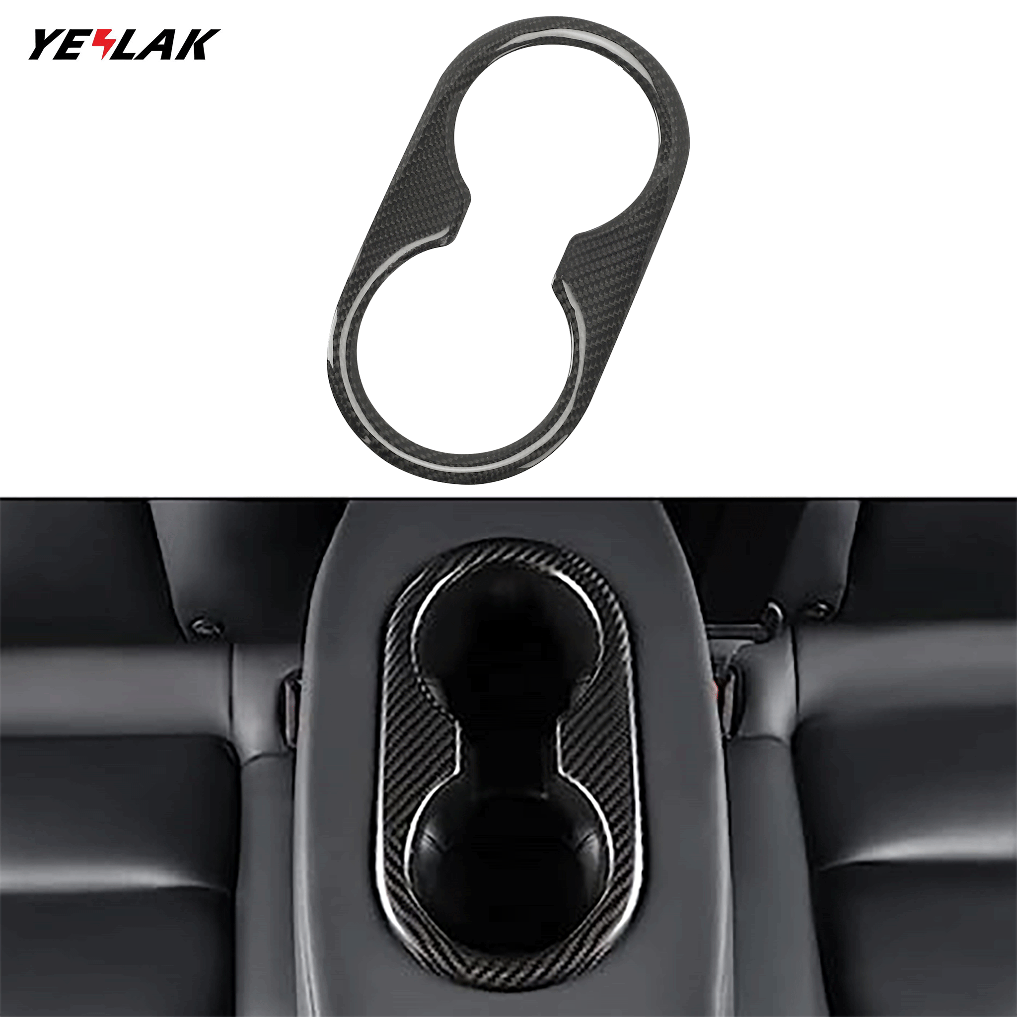 Carbon Fiber Back Seat Cup Holder Cover for Tesla Model 3 & Model Y – Sleek, High-Gloss Finish & Precision Fit