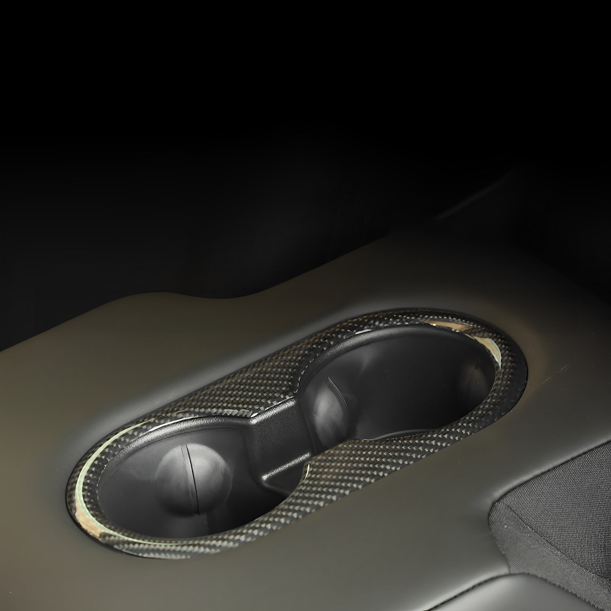 Carbon Fiber Back Seat Cup Holder Cover for Tesla Model 3 & Model Y – Sleek, High-Gloss Finish & Precision Fit
