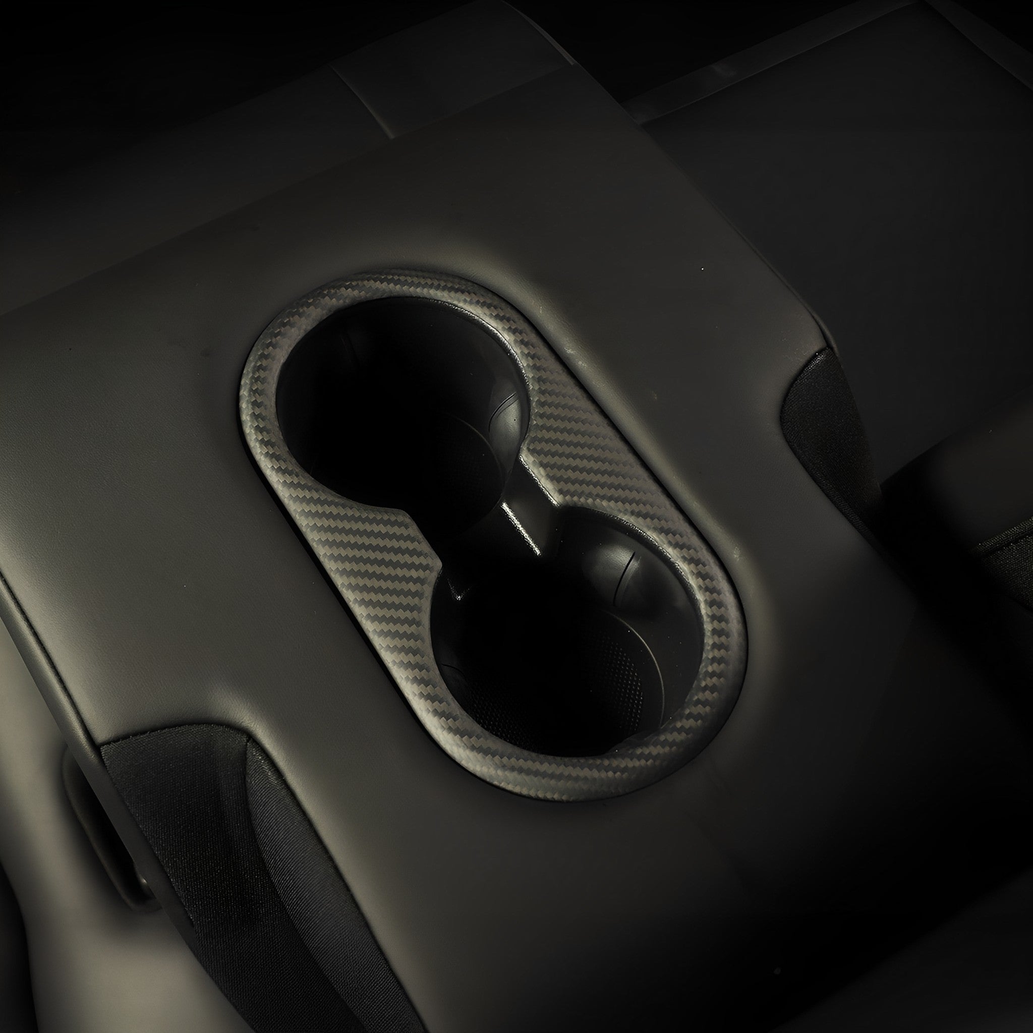 Carbon Fiber Back Seat Cup Holder Cover for Tesla Model 3 & Model Y – Sleek, High-Gloss Finish & Precision Fit