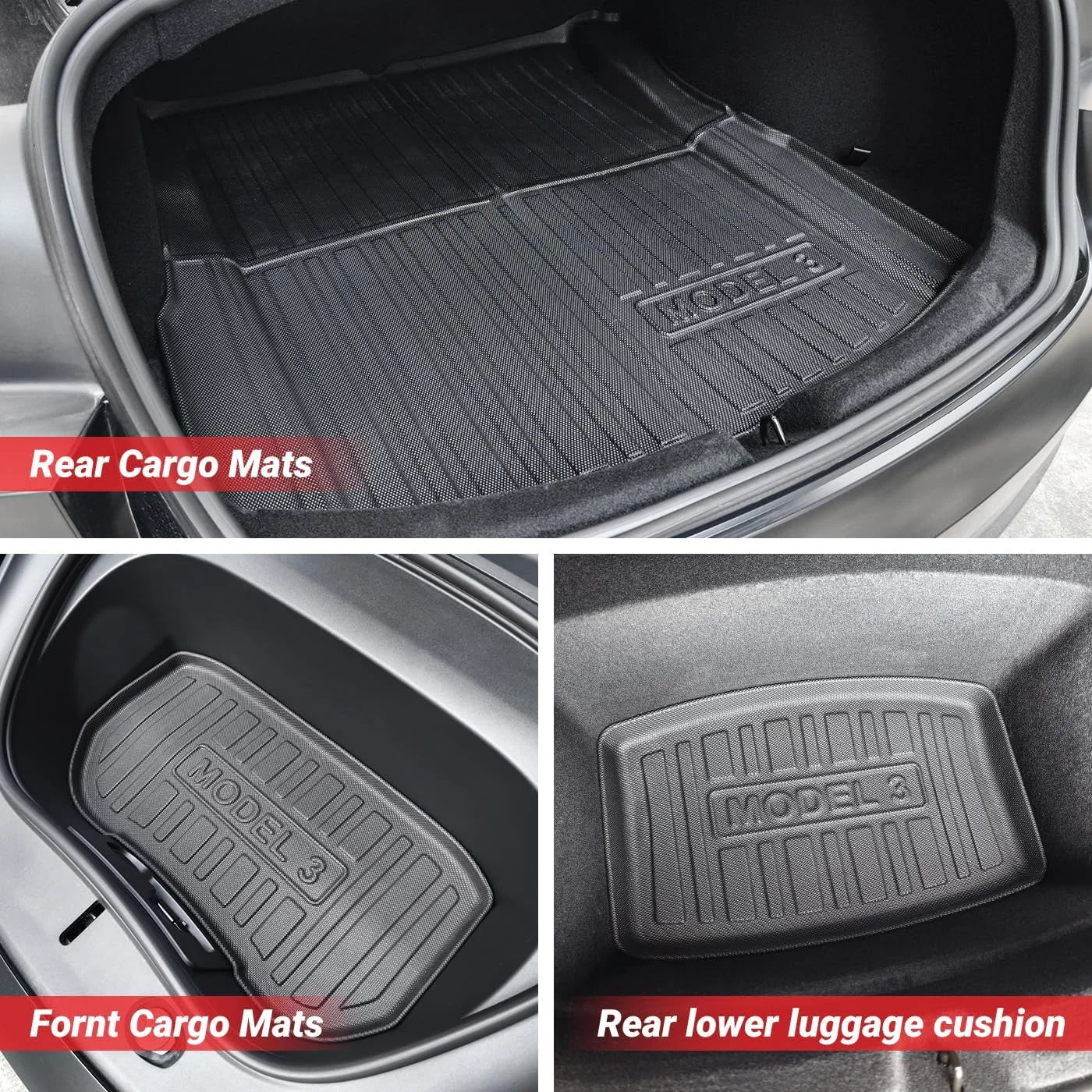 Bundle: 2024+Model 3 Highland Floor Mats Full Wrap & Liners Full Set 8 PCS (floor mat with carpets)