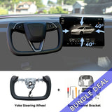 Bundle: Model 3 Highland Yoke Style Steering Wheel & Screen Swivel Mount Set