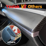 Teego vs. others: Precise-fit Tesla carbon fiber dash cover with zero gaps vs. misaligned inferior brands.