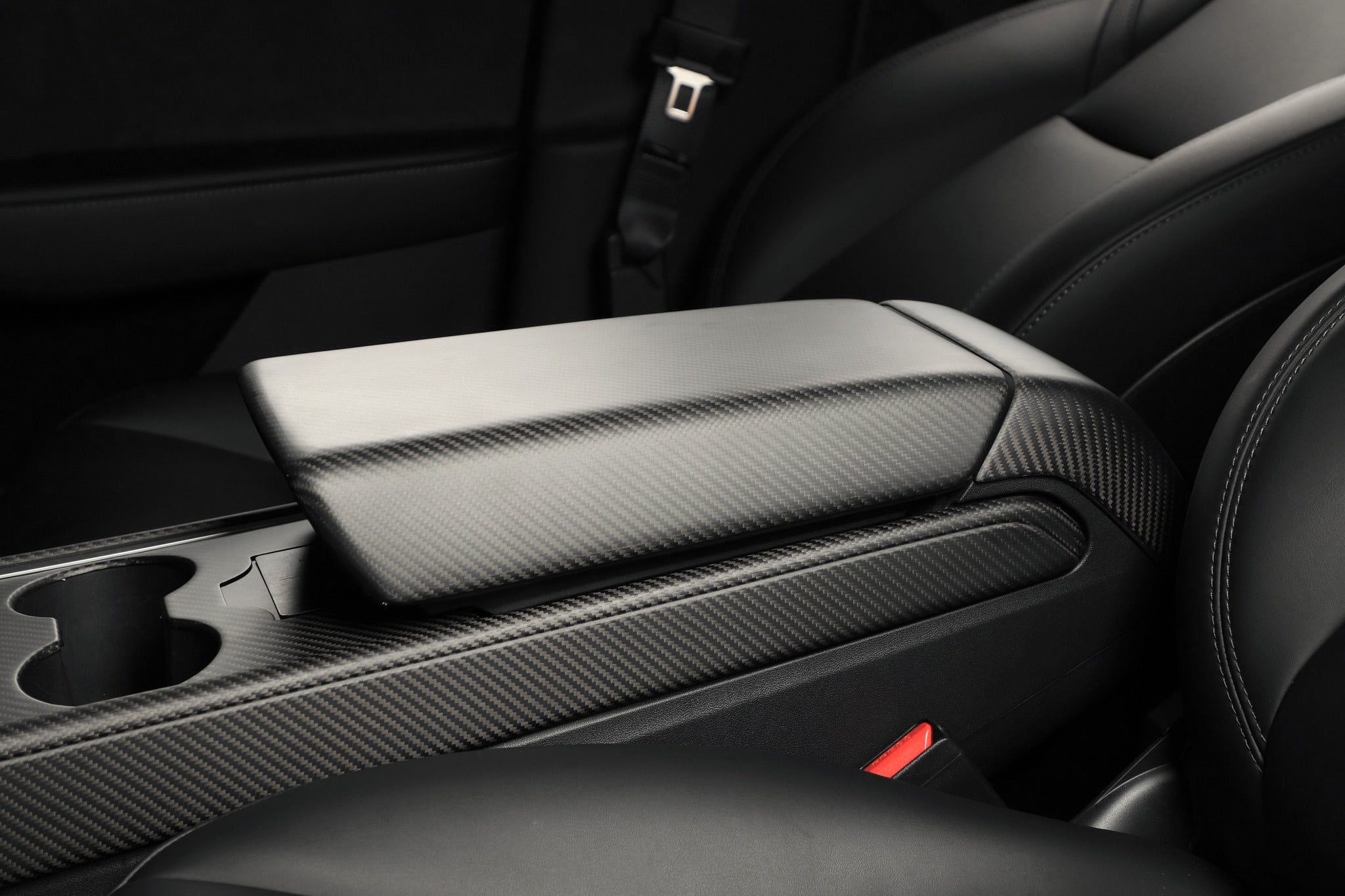 Matte Real Carbon Fiber Armrest Cover For Tesla Model 3 / Y