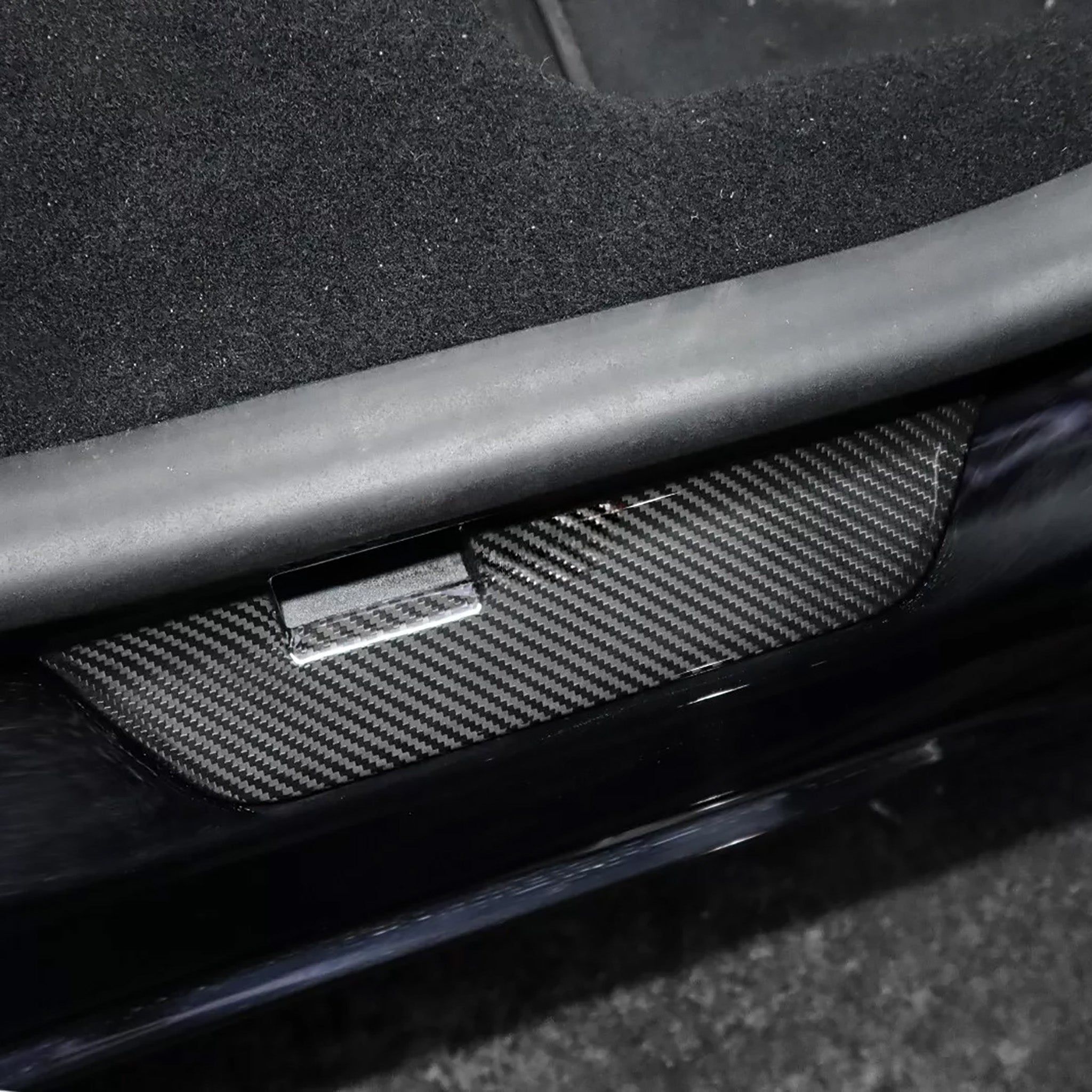 Carbon Fiber Door Sill Covers protector installed on Tesla Model 3