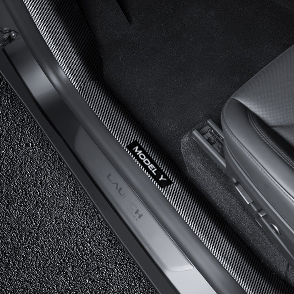 Carbon Fiber Door Sill Protectors for Tesla Model Y Juniper & Model 3 Highland | Custom-Fit Interior Scuff Protection