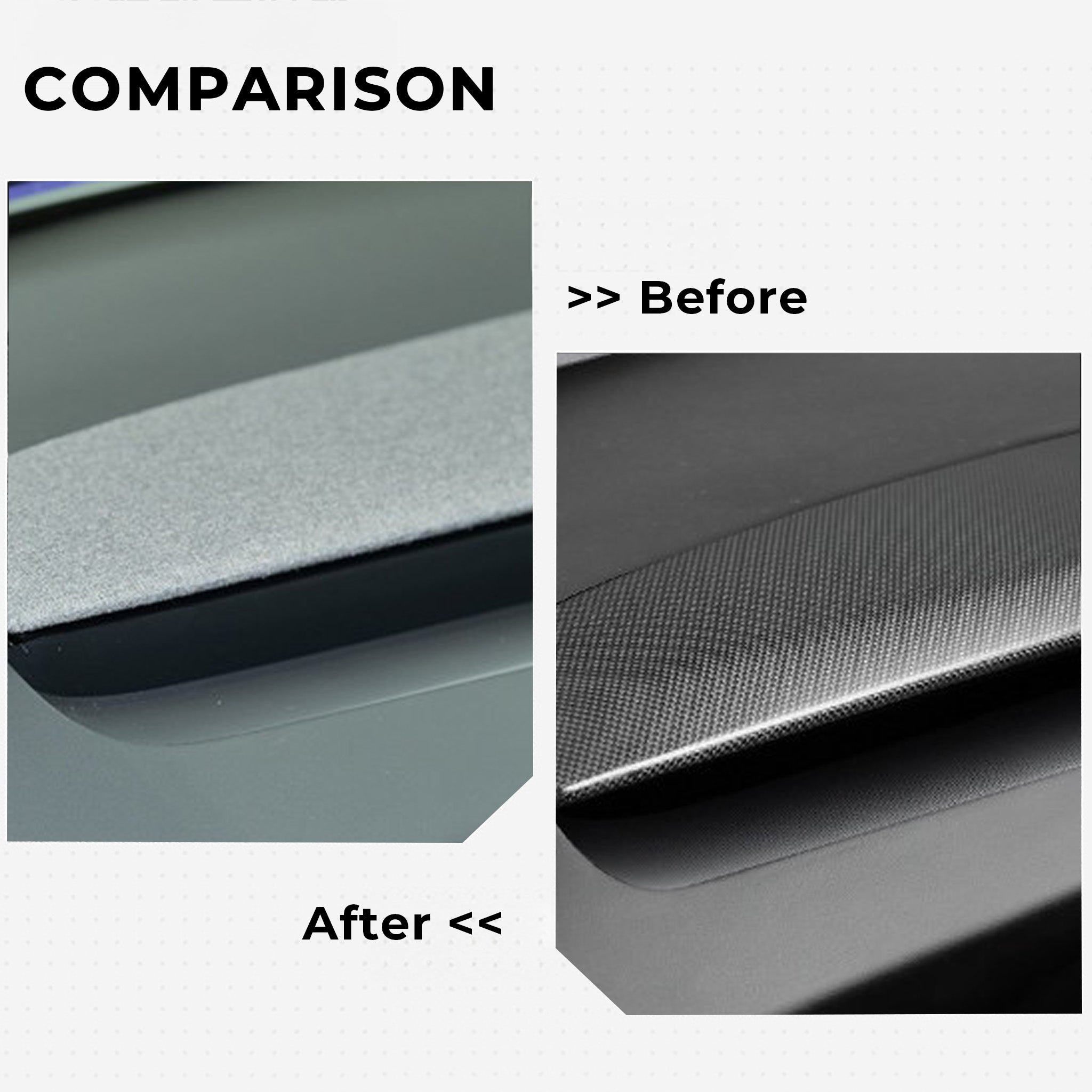 before and After installation: Tesla Model Y Juniper with carbon fiber dashboard