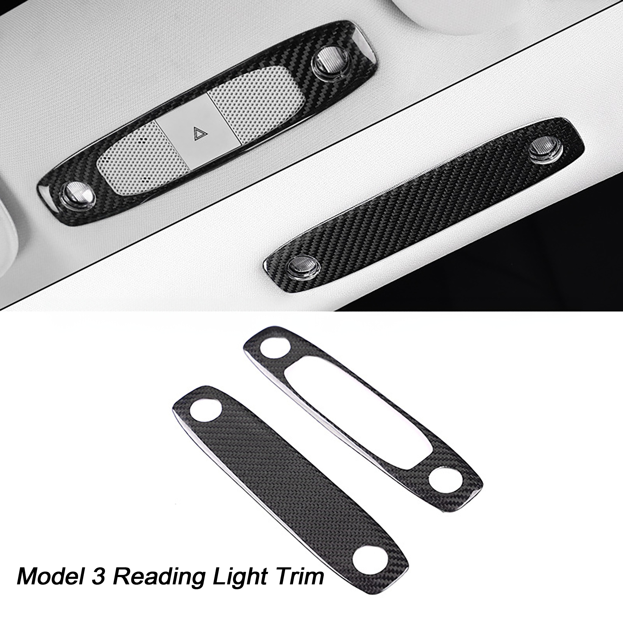 Tesla Model 3 Real Carbon Fiber Reading Light Trim Cover (front+rear)