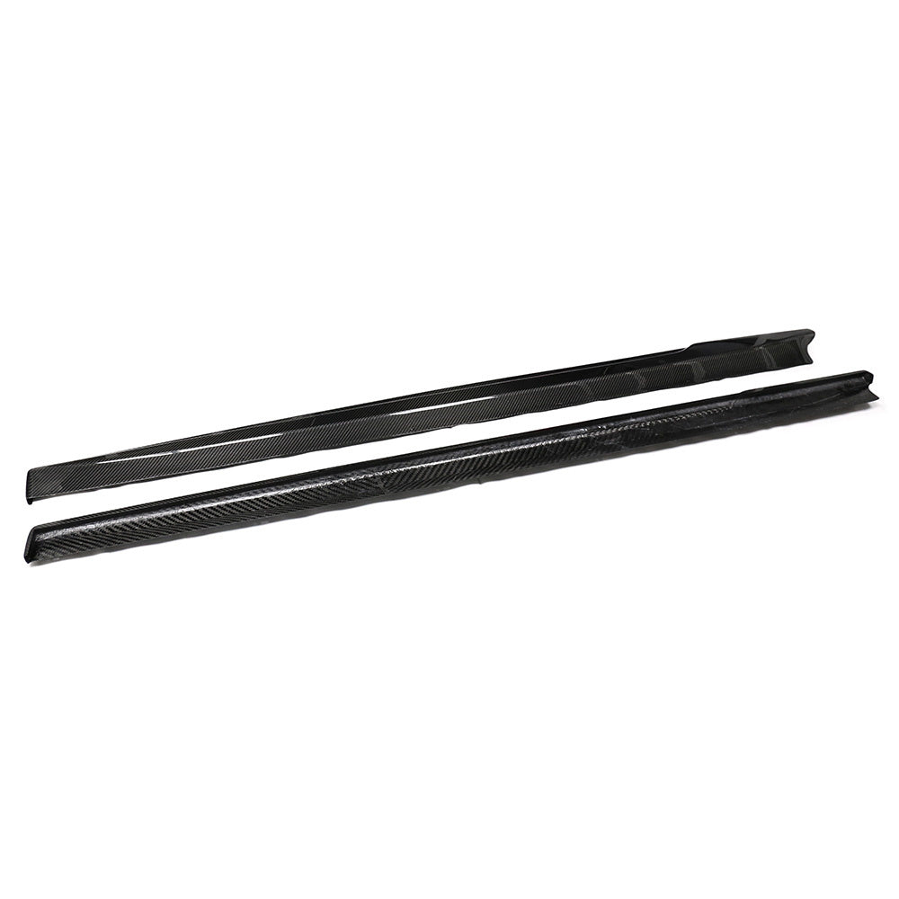 Front view of Tesla Model 3 Highland Carbon Fiber Side Skirts