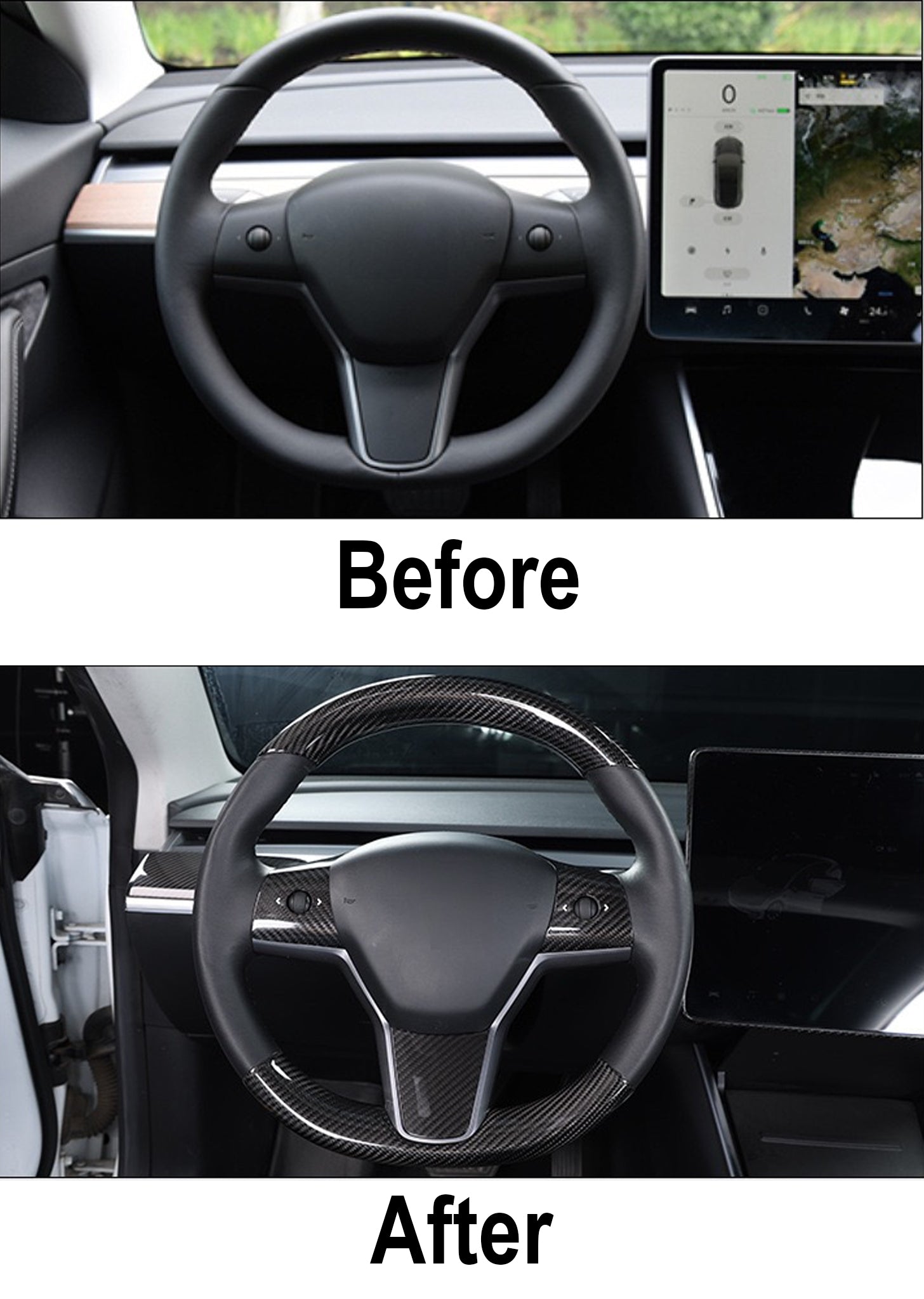 Premium Real Carbon Fiber Steering Wheel Cover for Tesla Model 3 & Y | Custom Fit Luxury Interior Upgrade