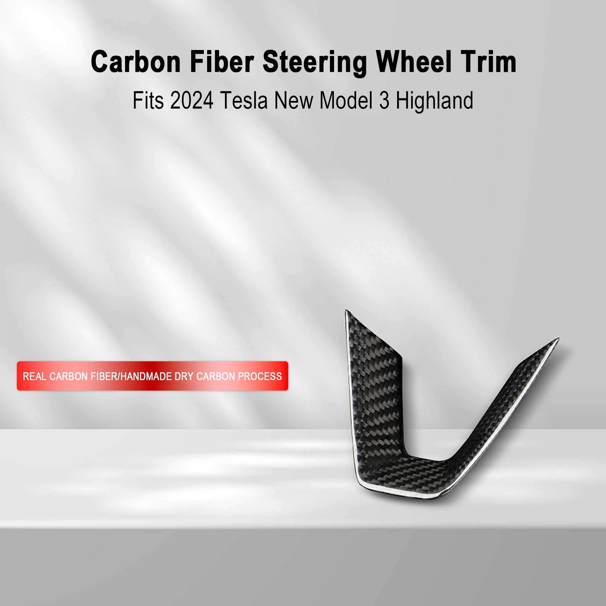 Real Carbon Fiber Steering Wheel Trim For Tesla New Model 3 Highland 2024+ & 2026 Model Y Juniper