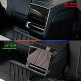 Comparison before and after installation: Carbon Fiber rear screen frame on Tesla Model Y/3