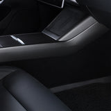 Close-up view of Real Carbon Fiber Center Console Side Trim Cover for 2024+ Tesla Model 3 Highland