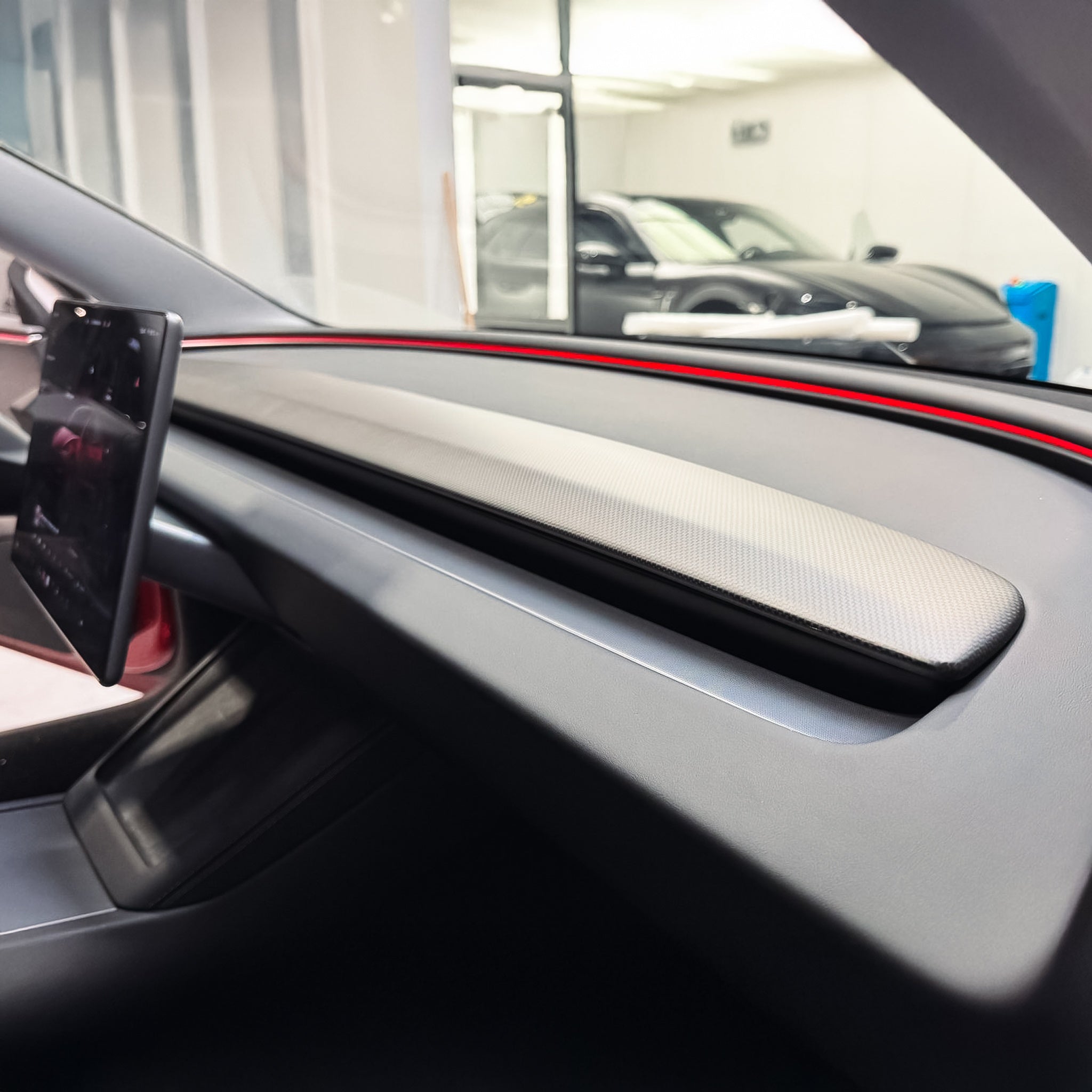 Detail of Carbon Fiber Dash Panel for Model 3 Highland