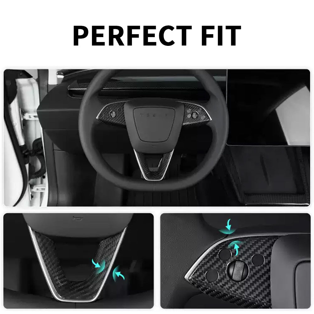 Carbon Fiber Steering Wheel Trim perfect fit Tesla Model 3 Highland