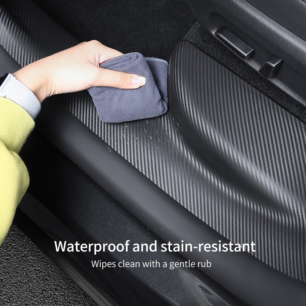 Carbon Fiber Style Door Sill Protectors for Tesla Model Y L