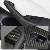 Close up view of Twill weave Carbon Fiber Window Switch Covers for Model 3 Highland 2024+