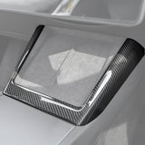 Carbon Fiber Wireless Charging Pad Frame Overlay installed on Tesla Model 3 Highland