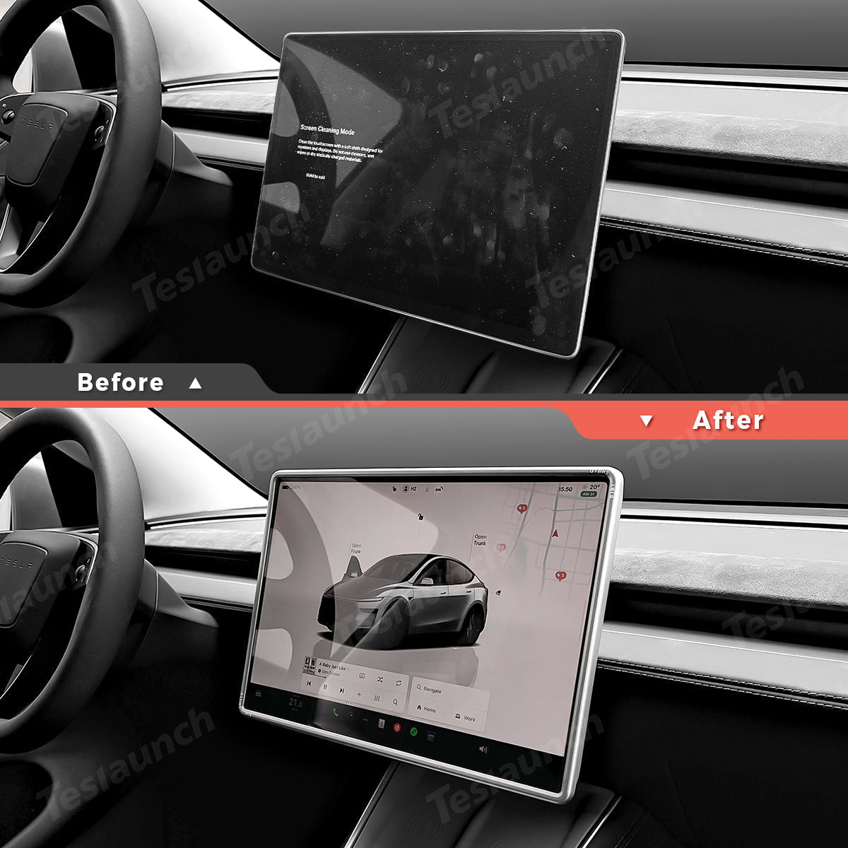 All-in-One Central Screen Tempered Glass & Frame Cover for Tesla Model YL 2026+