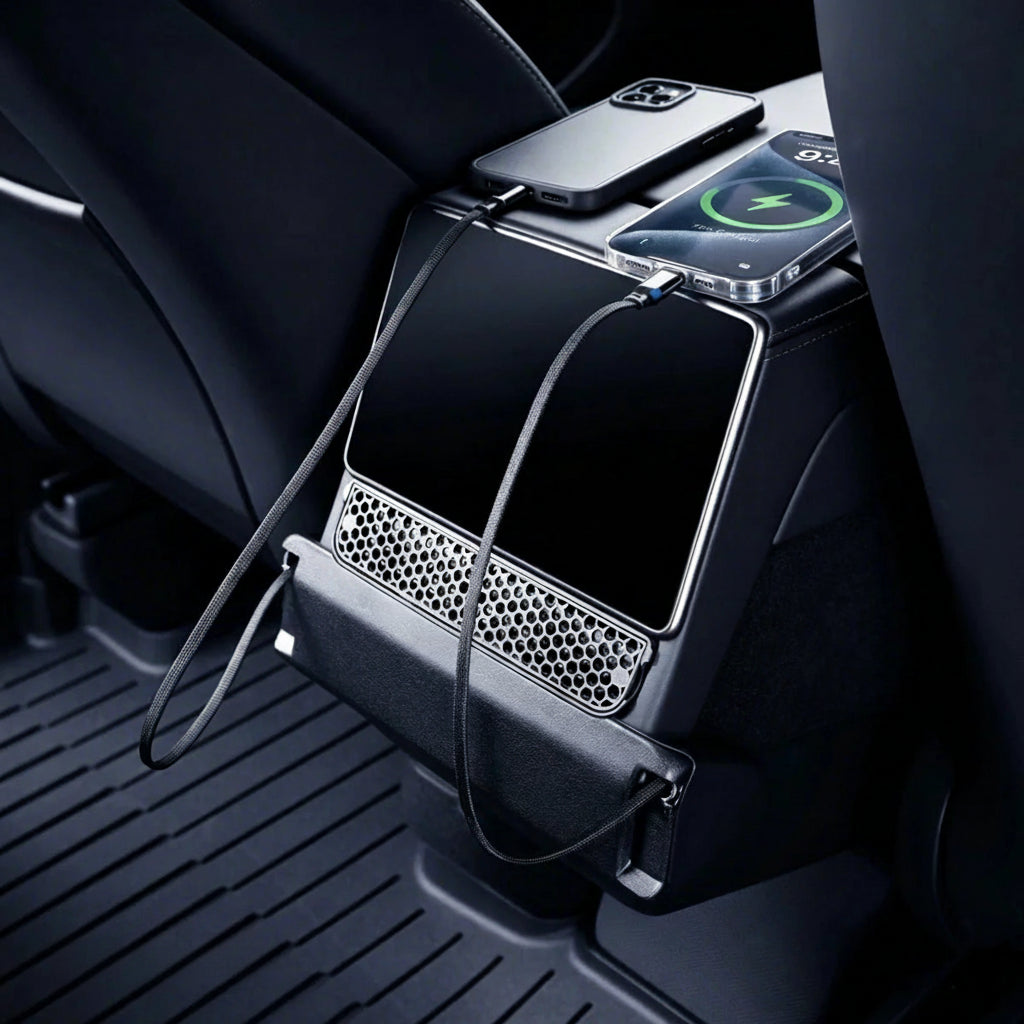 Rear Air Vent Charging Dock with Retractable Cables for Tesla Model Y L 2026+