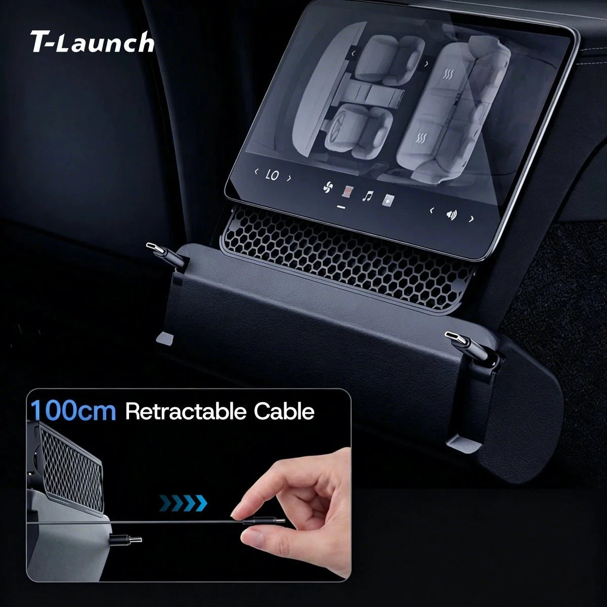 Rear Air Vent Charging Dock with Retractable Cables for Tesla Model Y L 2026+
