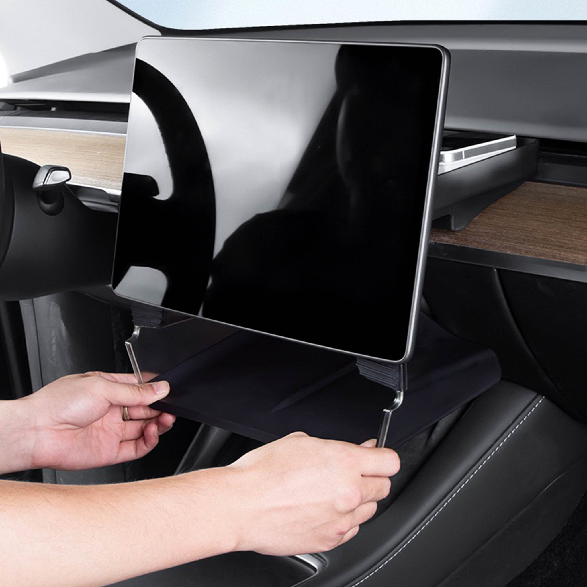 Compact Under-Screen Storage with Non-Slip Mat For Tesla Model 3 & Y 2017-2025+
