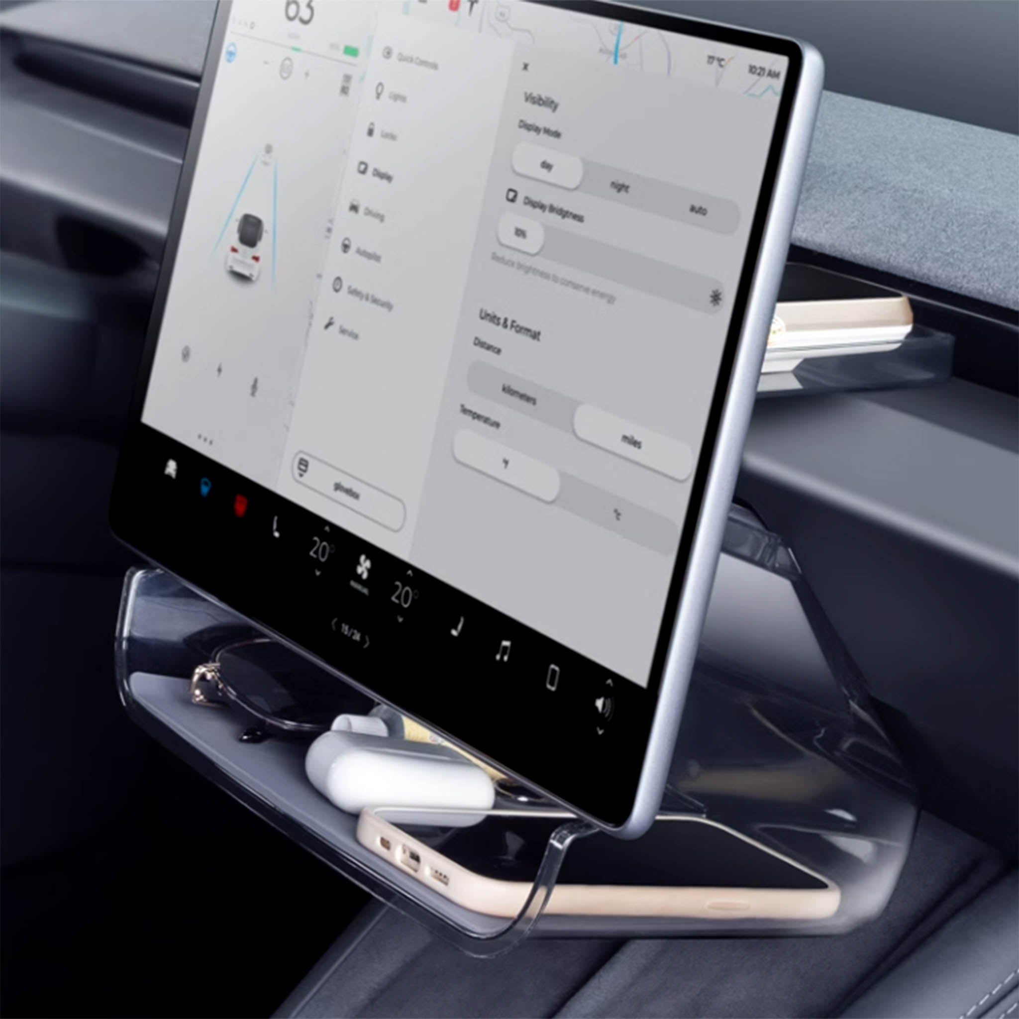 Compact Under-Screen Storage with Non-Slip Mat For Tesla Model 3 & Y 2017-2025+